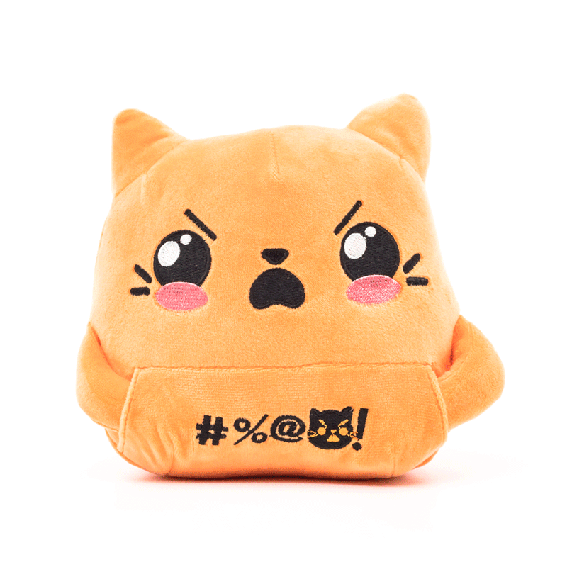 Orange cat plush, stop-motion, middle fingers going up and down, front view.