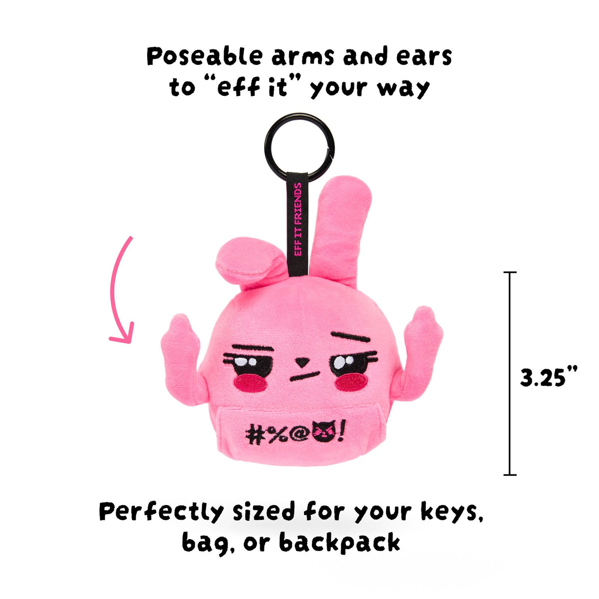 Audra keychain plush: poseable arms and ears, 3.25 inches tall