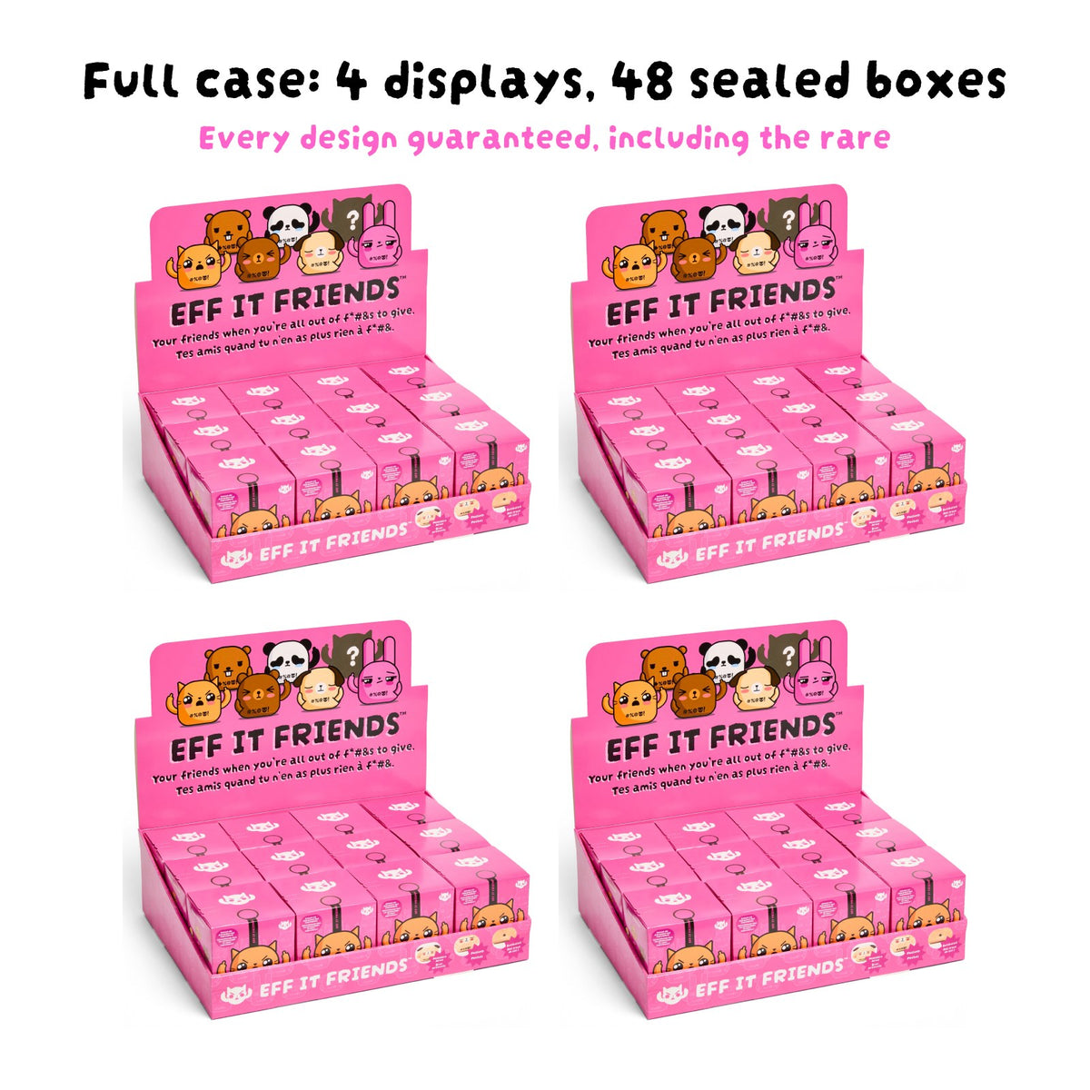 Full case of Eff It Friends blind boxes: four counter displays, 48 sealed boxes, every design guaranteed including the rare