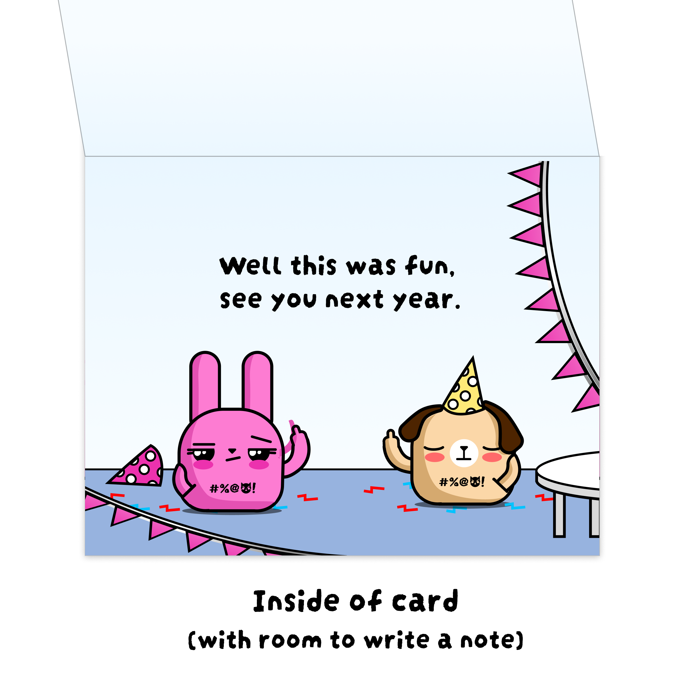 Bunny and dog with text 'Well this was fun, see you next year.'