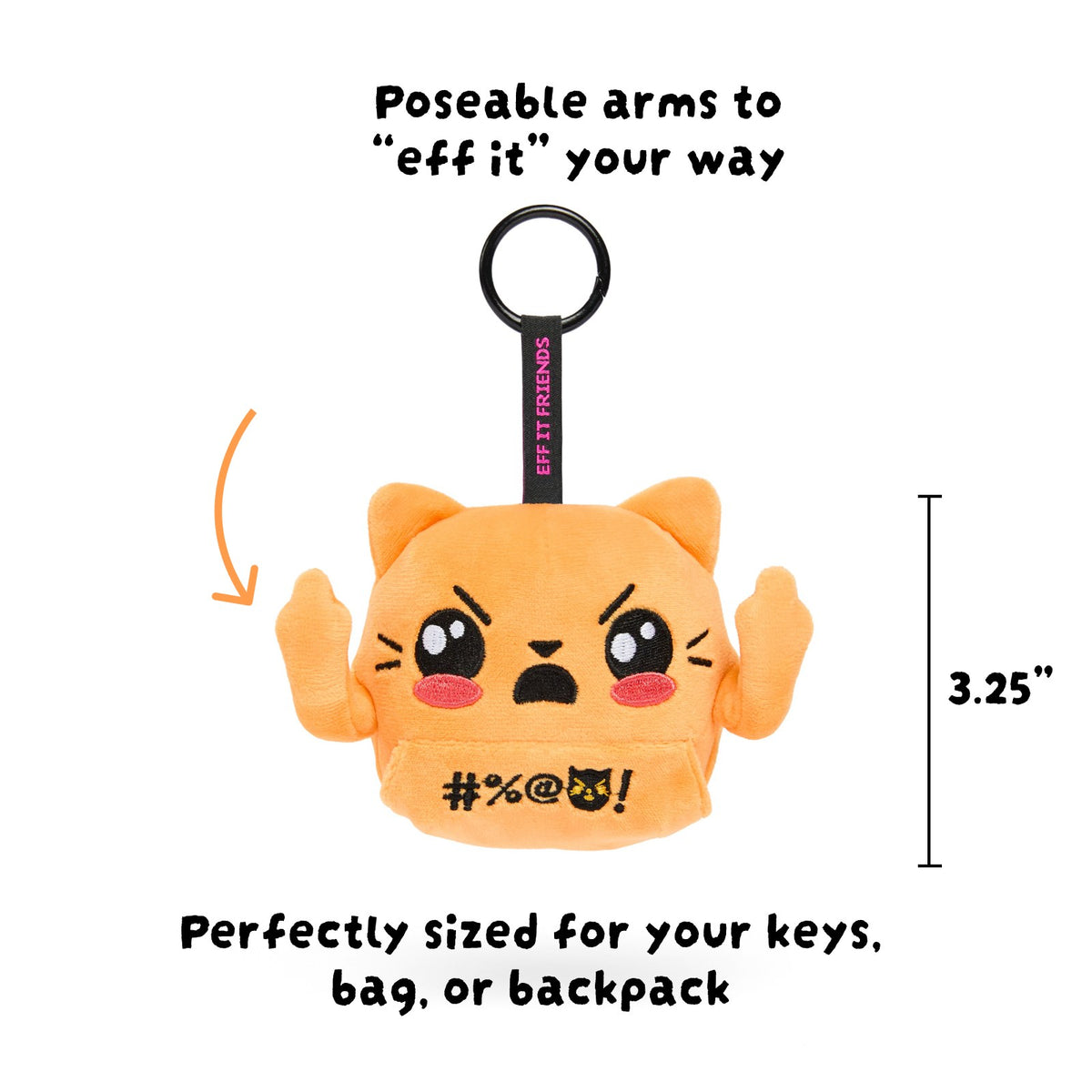 Jackie keychain plush: poseable arms, 3.25 inches tall