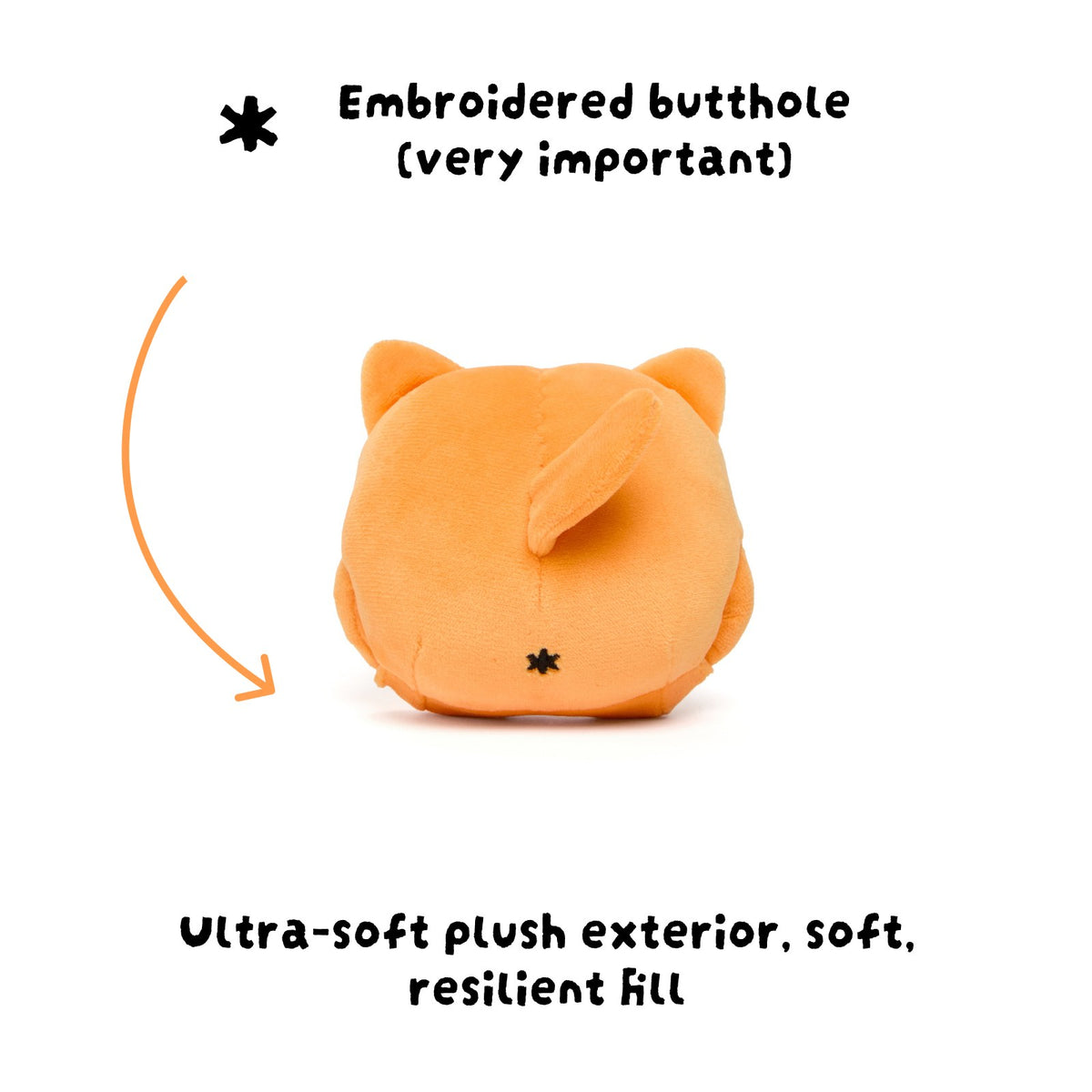 Back of the Jackie keychain plush with its embroidered butthole