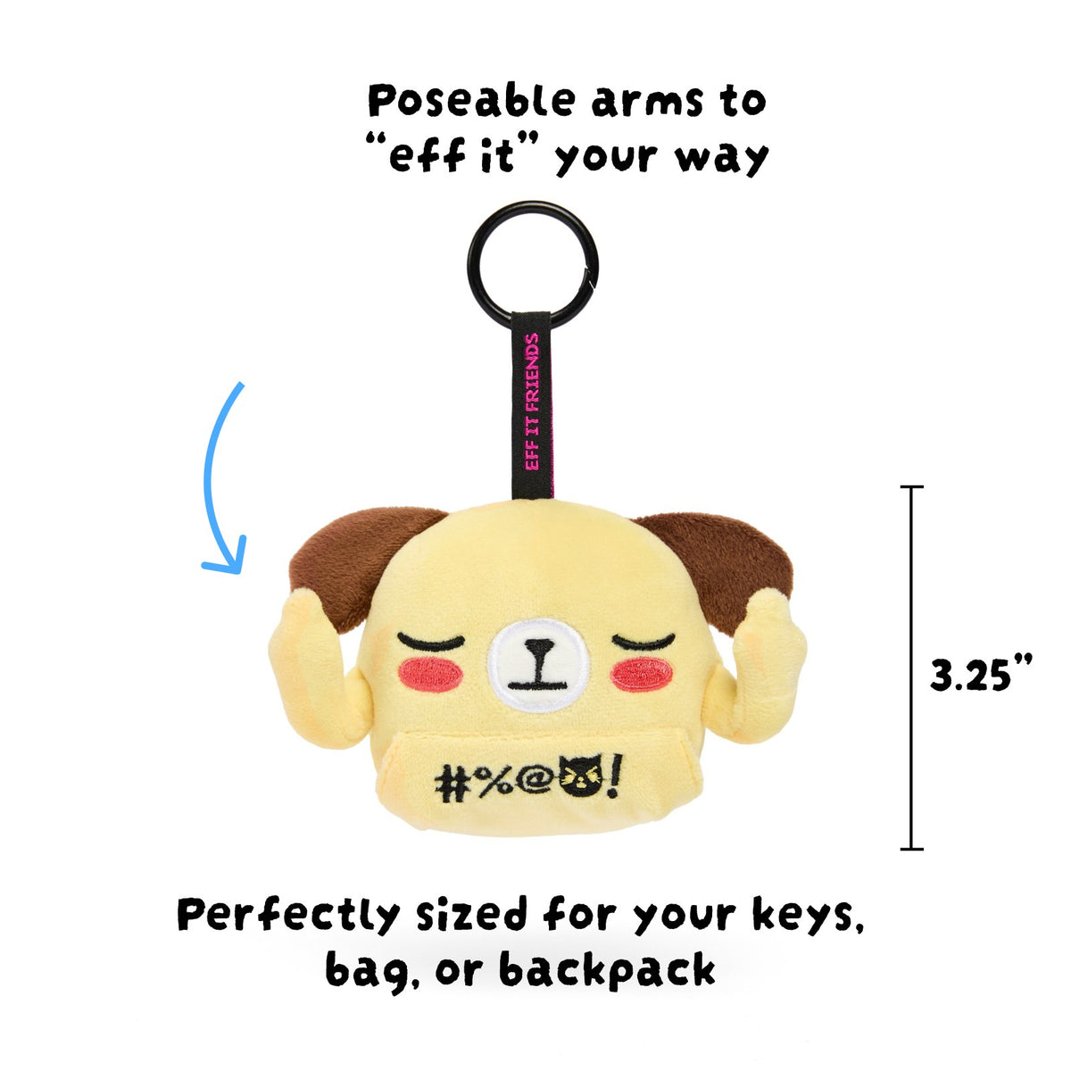 Kai keychain plush: poseable arms, 3.25 inches tall