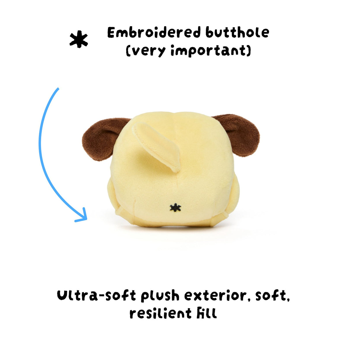 Back of the Kai keychain plush with its embroidered butthole