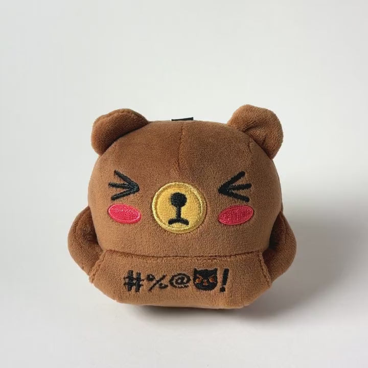Bernard keychain plush: the middle fingers come out of the front pocket, then tuck back in