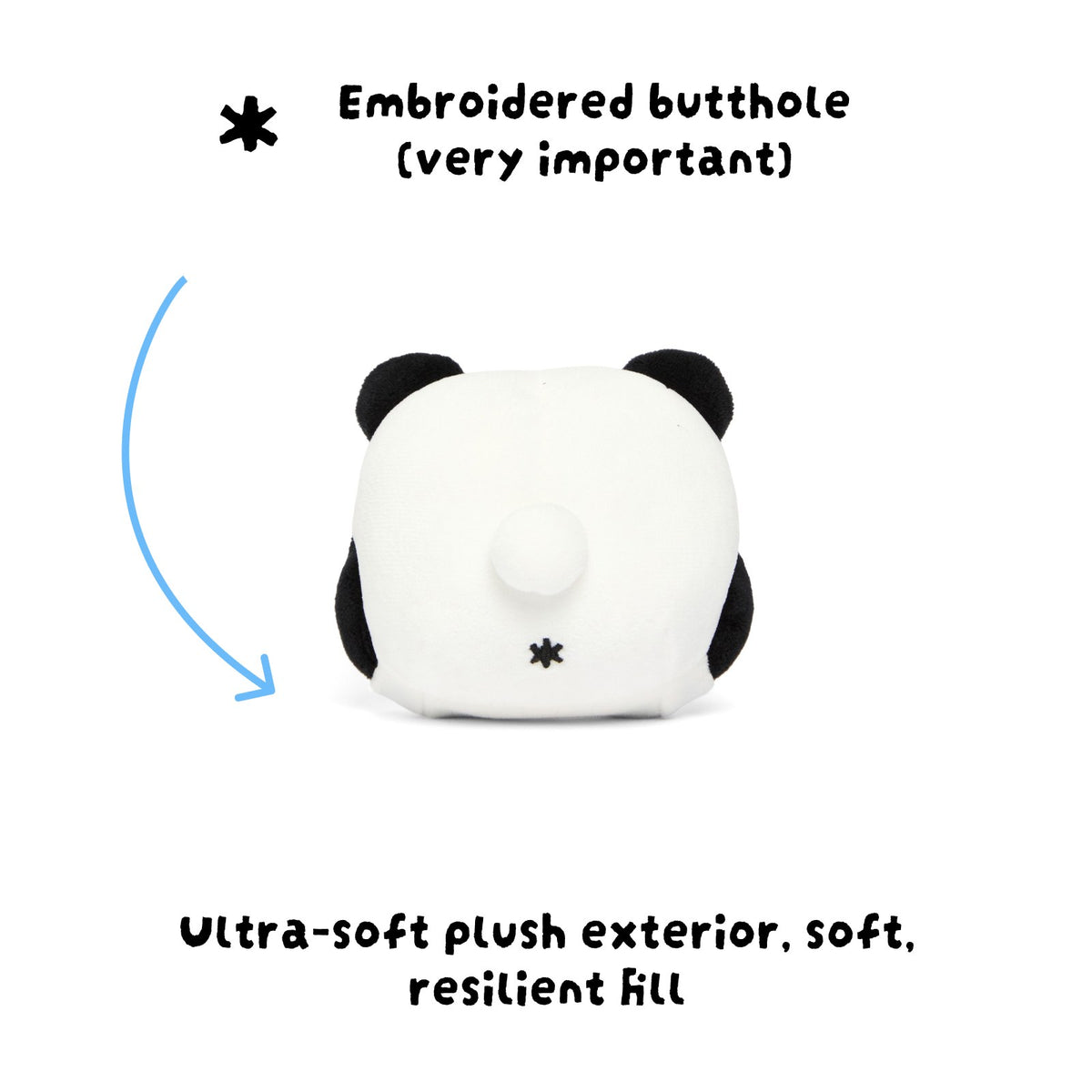 Back of the Winston keychain plush with its embroidered butthole